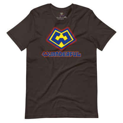 Wuanderful Locos cartoon logo on a brown limited edition t-shirt