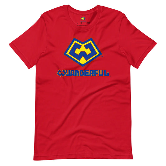 Wuanderful Locos cartoon logo on a red limited edition t-shirt