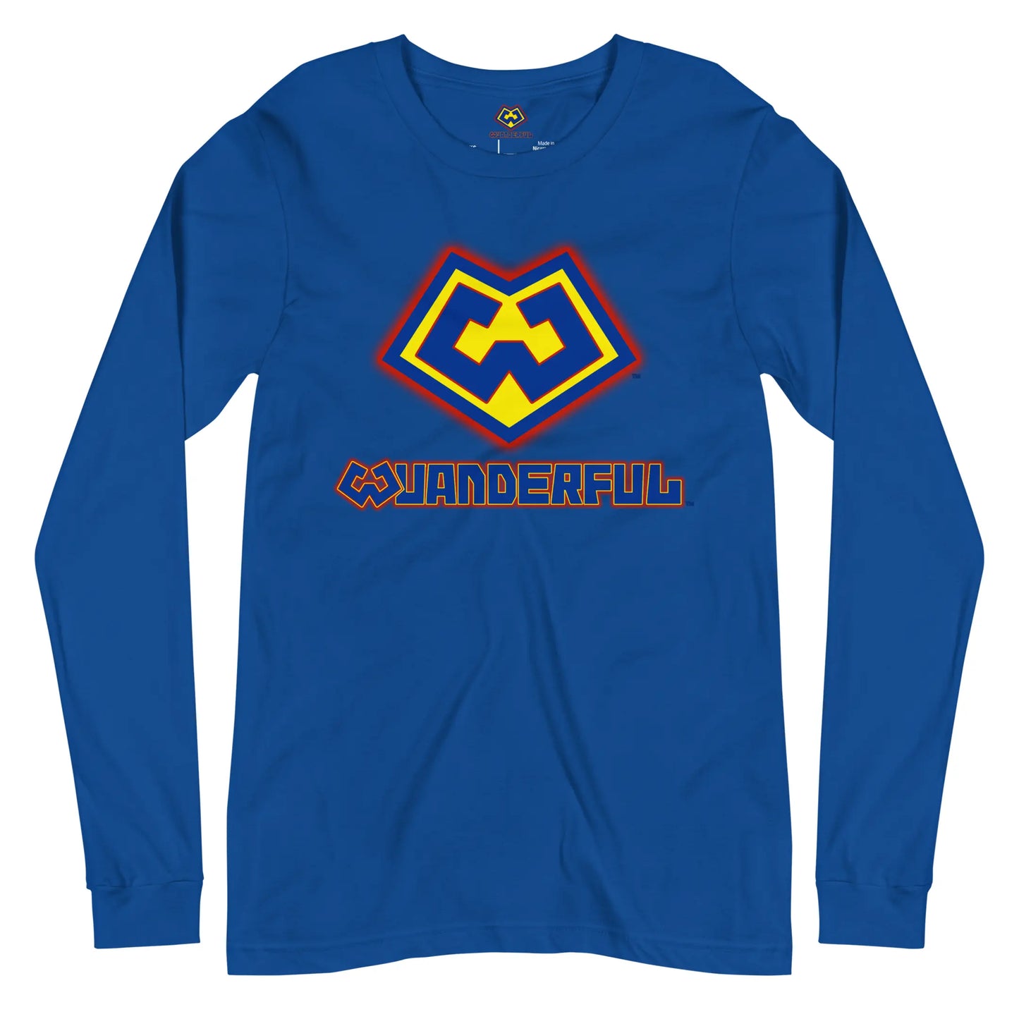 Wuanderful Locos logo on a limited edition royal blue long-sleeve shirt